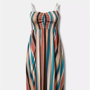 Torrid Multicolor Midi Challis Sweetheart Smocked Bust  Dress